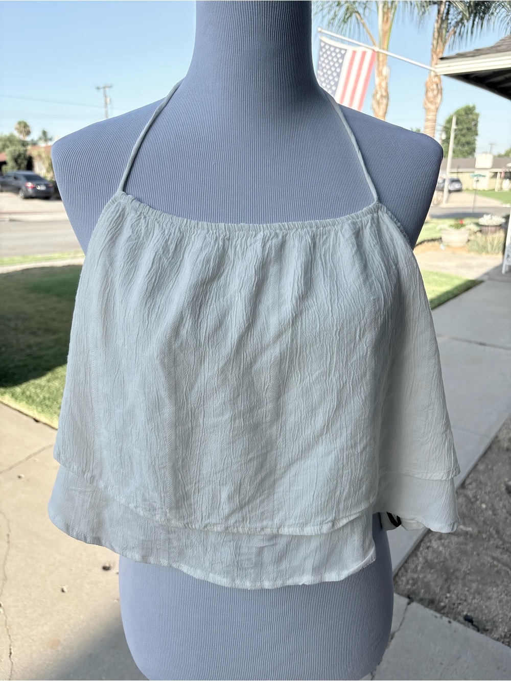 Volcom Lightweight White Halter Layered Crop Top 0510